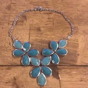 Turquoise and Silver Petal Statement Necklace